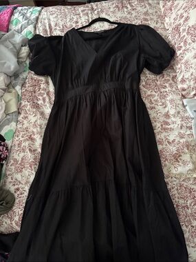 French Connection Black V-Neck Puff Sleeve Maxi Dress